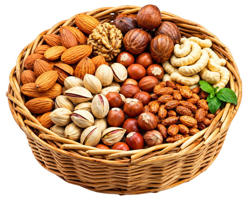Mixed Nuts Basket Almonds Pistachios Walnuts PNG Transparent
