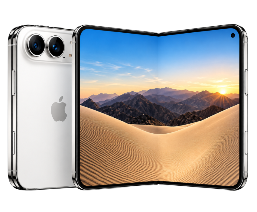 Open White Apple duo Foldable Phone PNG