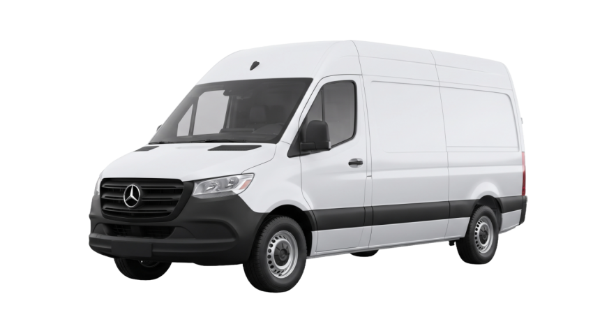 White Mercedes-Benz Sprinter Cargo Van Isolated PNG Transparent Background