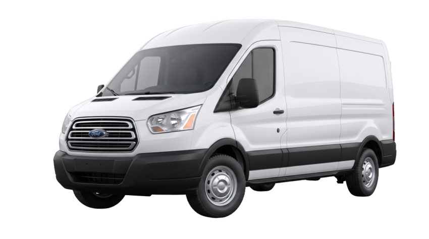 White Ford Transit Cargo Van Isolated PNG Transparent Background