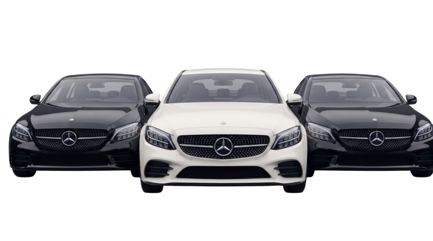Luxury Mercedes-Benz Sedan Front View PNG Bundle Isolated on Transparent Background