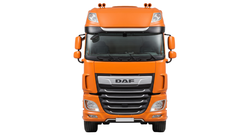 Orange DAF Semi Truck Front View Isolated PNG | Transparent Background