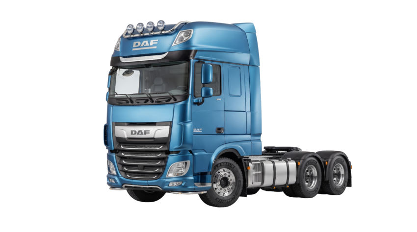 Blue DAF Tractor Truck Angled View Isolated PNG | Transparent Background