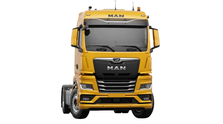 Yellow MAN Semi Truck Front View Isolated PNG | Transparent Background