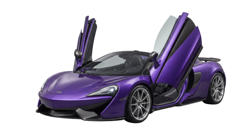 Purple McLaren Sports Car with Butterfly Doors PNG Transparent Background