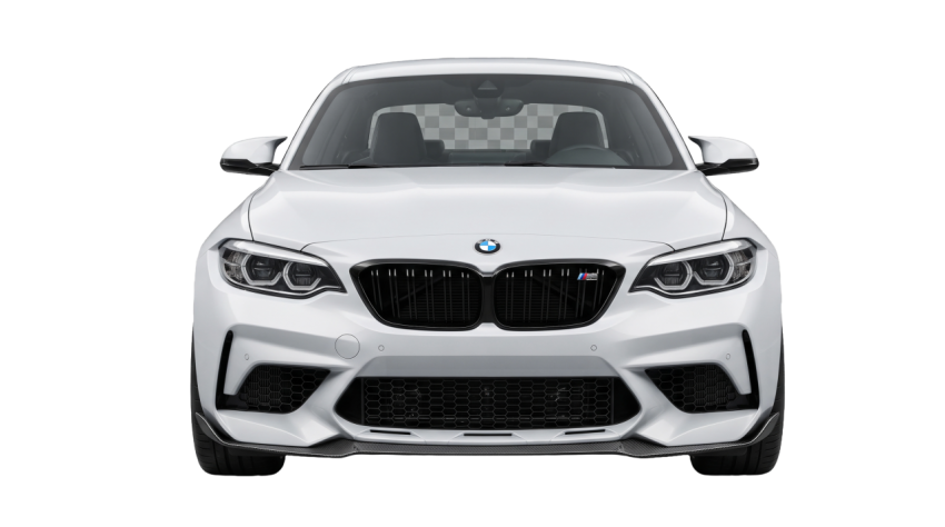 White BMW Sports Sedan Front View Isolated on Transparent PNG