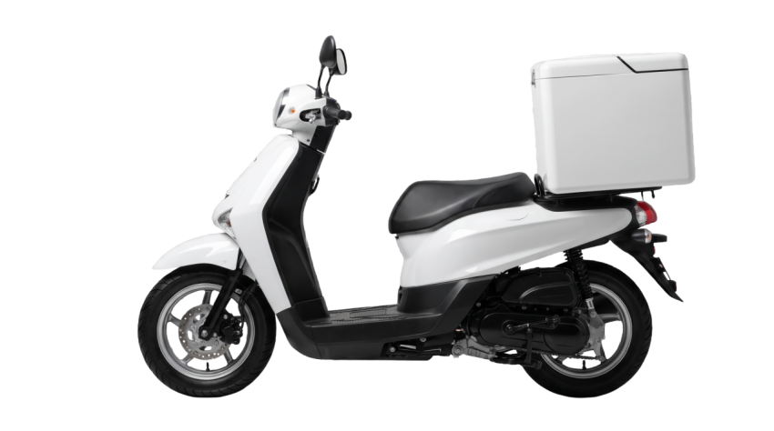 White Delivery Scooter with Cargo Box Isolated on Transparent PNG