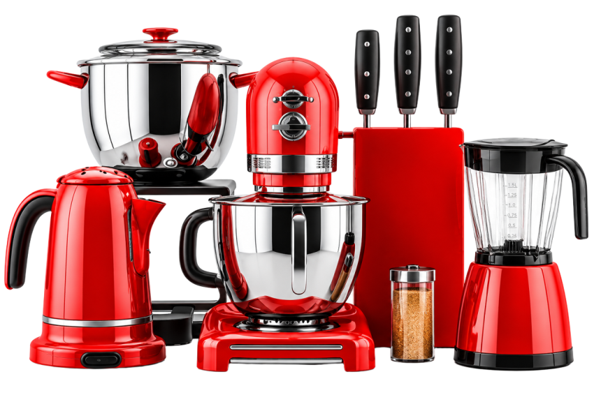 Red Kitchen Appliances & Cookware Set Transparent PNG