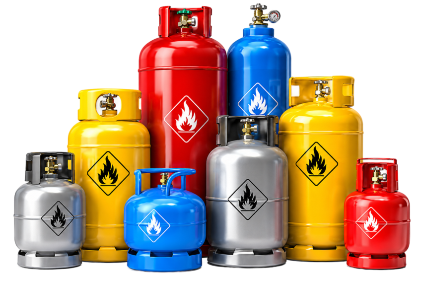 Colorful Gas Cylinders Collection PNG Cutout
