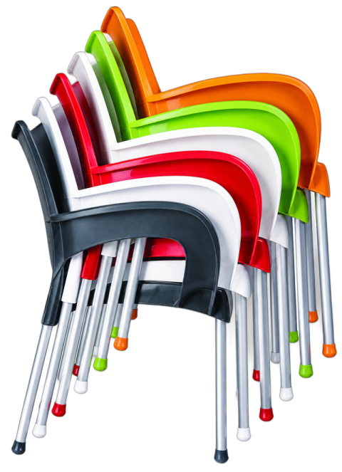 Stacked Colorful Plastic Armchairs PNG Cutout