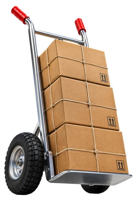 Hand Truck Loaded with Cardboard Boxes PNG