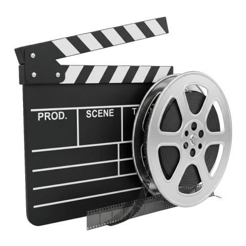 Film Clapperboard and Movie Reel PNG – Cinematic Production Icon