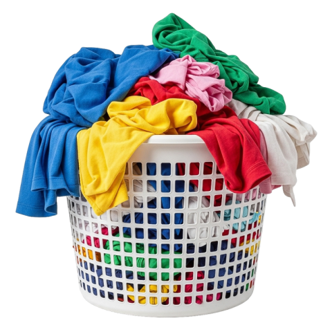 Colorful Clothes in Laundry Basket PNG