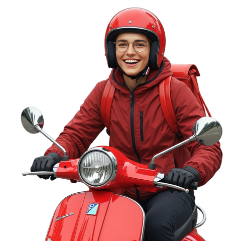 Smiling Scooter Rider with Red Helmet – Transparent PNG
