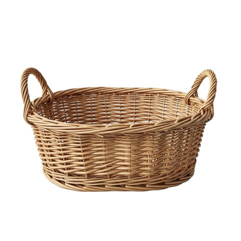 Wicker Storage Basket with Handles Isolated on Transparent Background