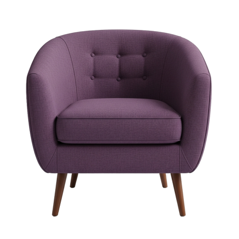 Luxury Purple Accent Armchair PNG with Wooden Legs