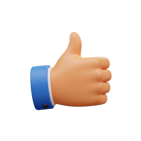 3D Thumbs Up Hand Icon on Transparent Background