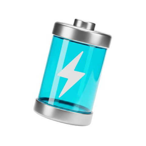 Glossy Blue Battery Icon with Lightning Symbol