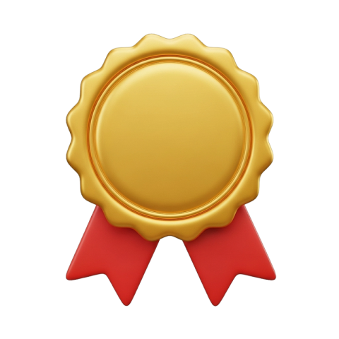 Gold Award Badge with Red Ribbon – Premium Medal Icon PNG