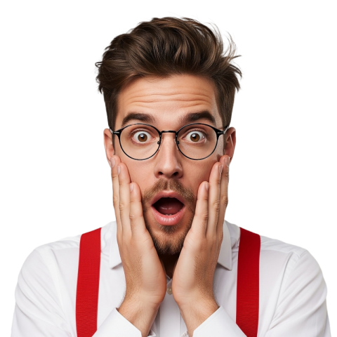 Shocked Man with Glasses and Red Suspenders