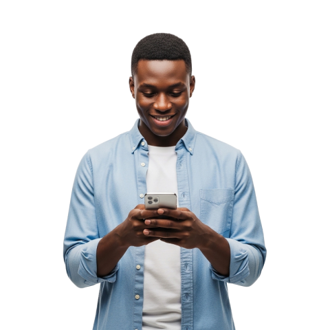 A Smiling Man Using Smartphone