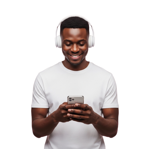 Man with Headphones Texting on Smartphone