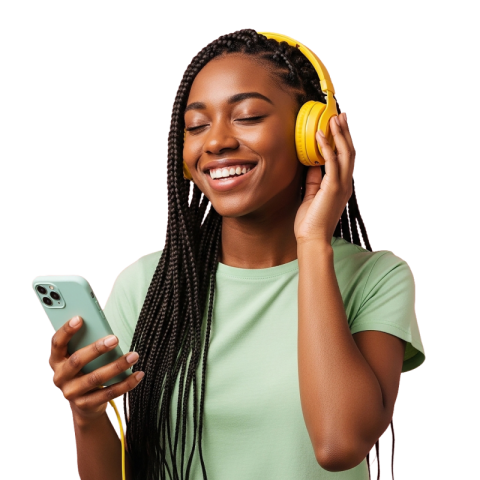 Woman Enjoying Music with Headphones and Smartphone