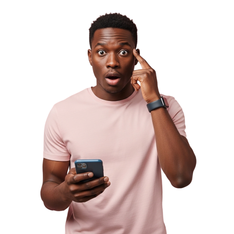 Surprised Man Looking at Phone PNG Transparent Background