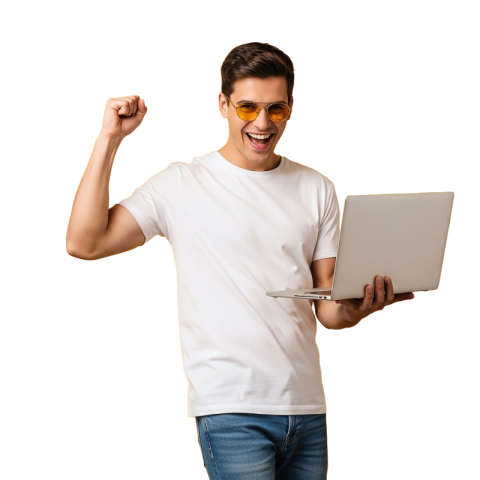 Happy Man with Laptop Celebrating Success