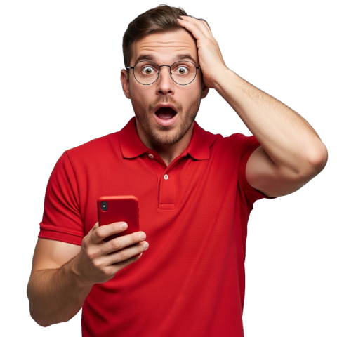 Surprised Man Looking at Smartphone