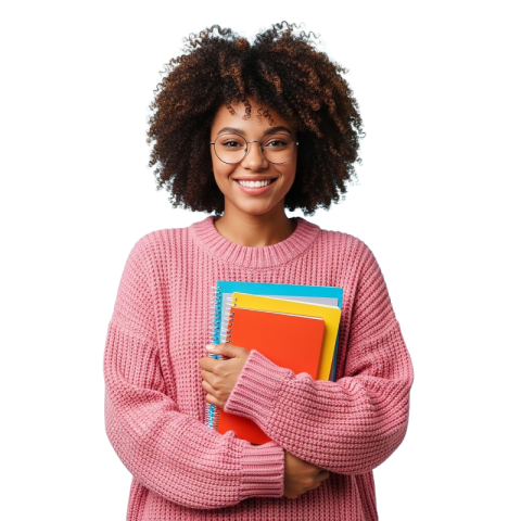 Smiling Student Holding Notebooks PNG Cutout
