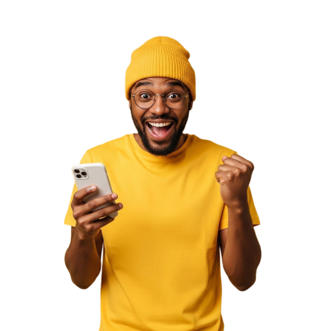 Excited Man Holding Smartphone Celebrating
