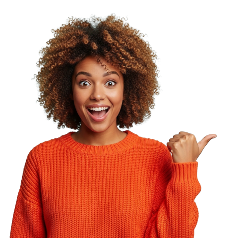 Surprised Woman Pointing with Enthusiastic Expression