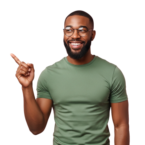 Smiling Man Pointing Up
