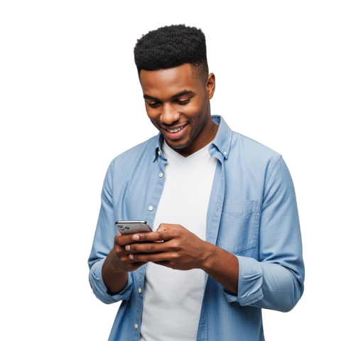 A Smiling Man Using Smartphone