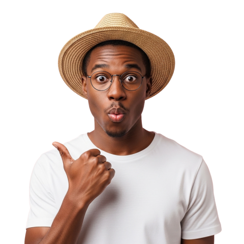 Surprised Man with Hat and Glasses Giving Thumbs Up PNG