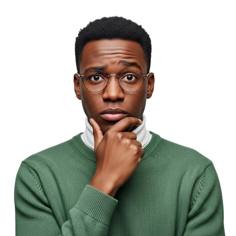 Thoughtful Man with Glasses Hand on Chin Isolated PNG