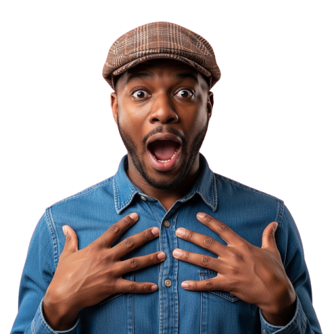 Surprised Man with Hands on Chest Expression
