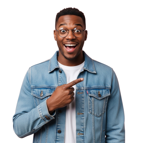 Excited Man Pointing at Himself with Smile