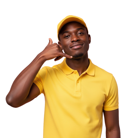 Call Me Gesture with Yellow Outfit