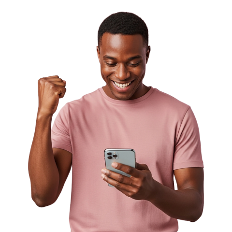 Excited Man Celebrating with Smartphone