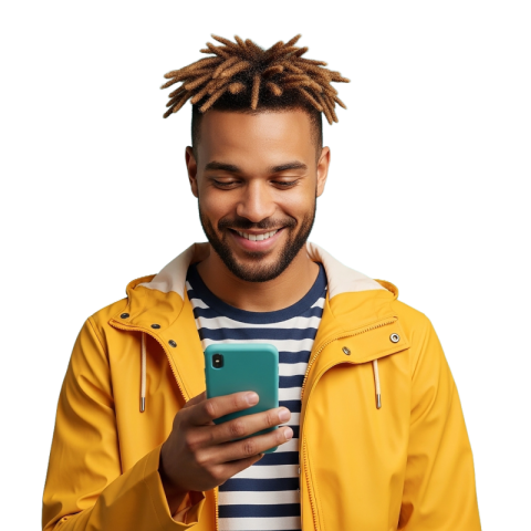 Man Using Smartphone in Yellow Jacket