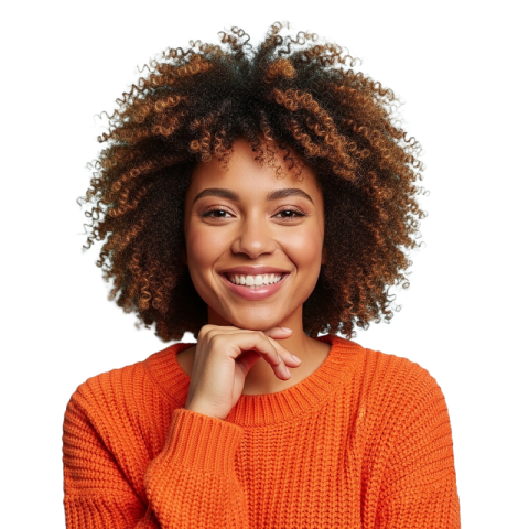 Smiling Woman Portrait with Hand on Chin