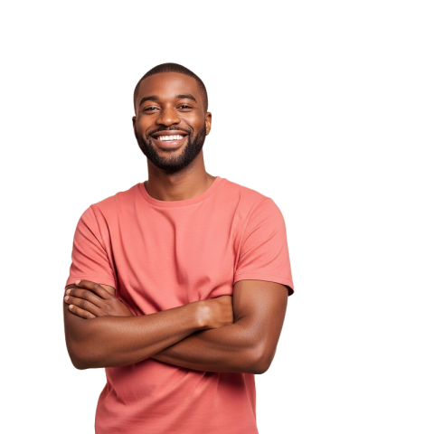 Confident Smiling Man with Arms Crossed PNG