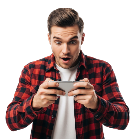Excited Man Playing Game on Smartphone