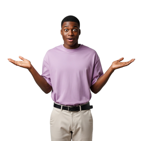 Surprised Young Man Shrugging with Open Hands PNG