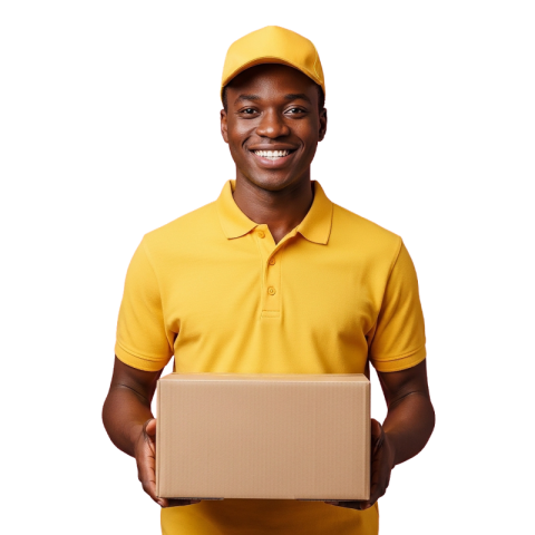 Delivery Man Holding Package Box PNG