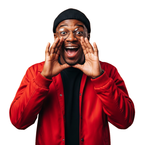 Excited Man Shouting Announcement Gesture PNG