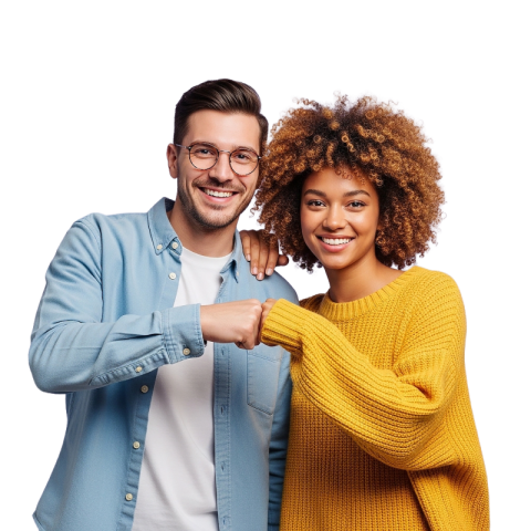 Friendly Diverse Couple Fist Bumping Portrait
