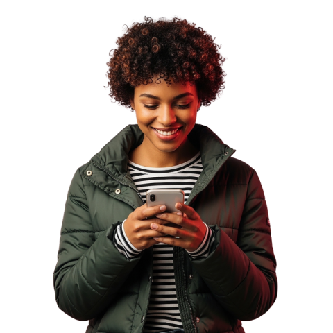 Young Woman Smiling While Using Smartphone